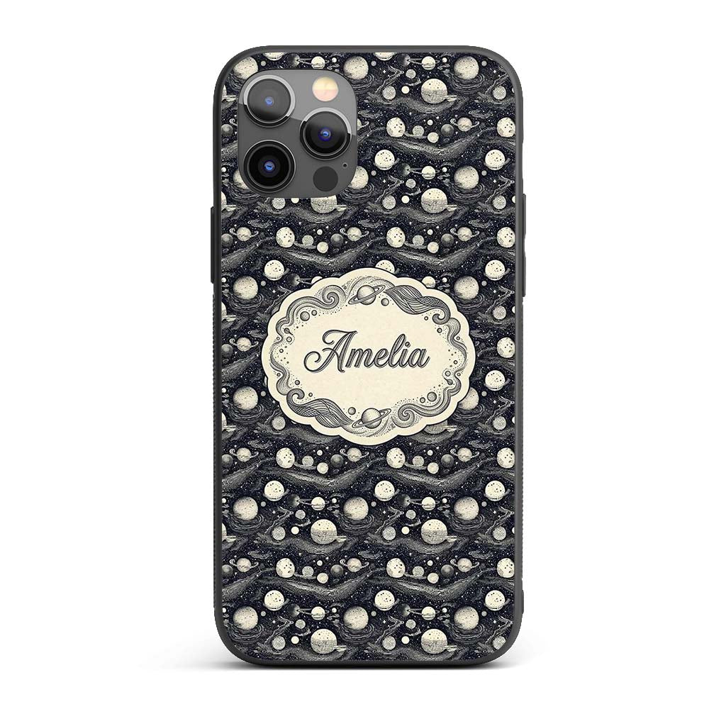 Vintage Space Planets Stars Dark Printed Design Custom Name Protective Phone Case Mobile Cover Durable Everyday Smartphone Shock Resistant