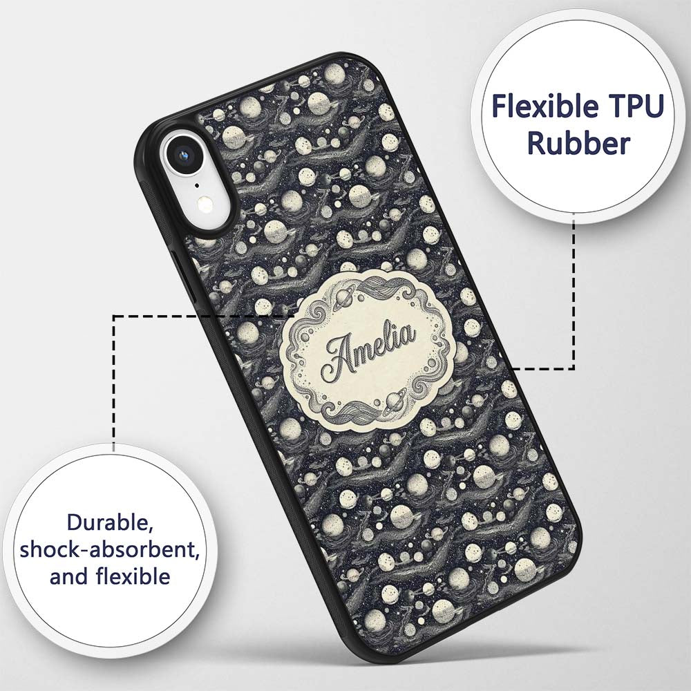 Vintage Space Planets Stars Dark Printed Design Custom Name Protective Phone Case Mobile Cover Durable Everyday Smartphone Shock Resistant