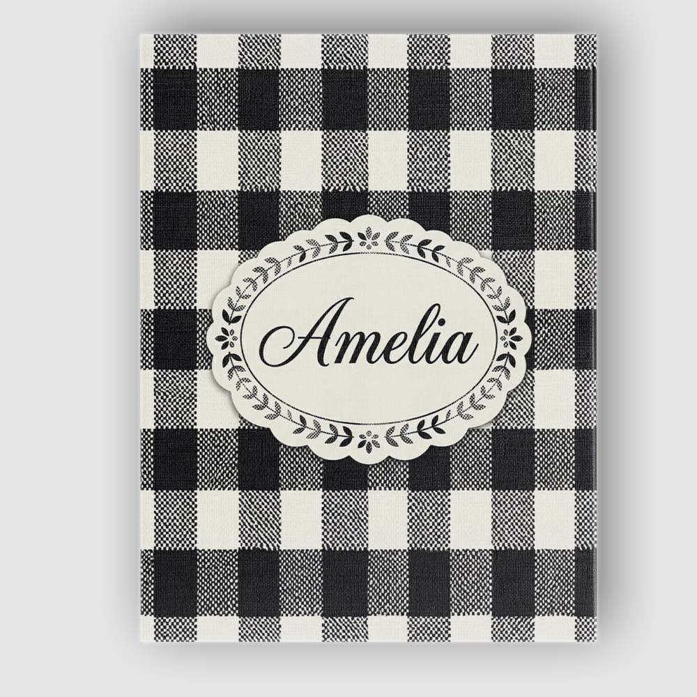 Personalised Name Micro Check Distortion Black Cream Optical Pattern Custom Home Canvas Wall Art Print Decor Picture Ready to Hang