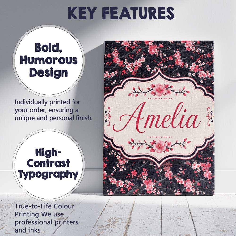 Personalised Name Japanese Sakura Blossom Custom Unique Gift Idea Elegant Feature Canvas Wall Art Print Decor Picture Ready to Hang