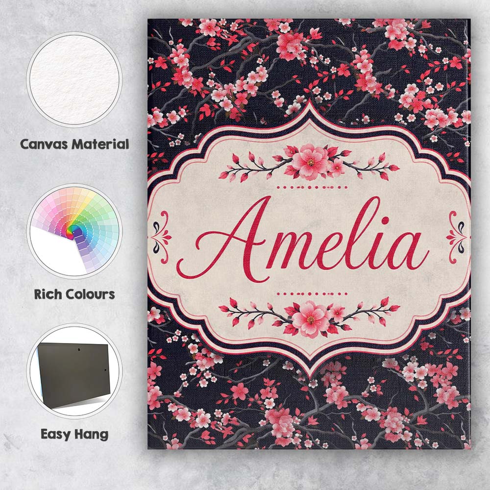 Personalised Name Japanese Sakura Blossom Custom Unique Gift Idea Elegant Feature Canvas Wall Art Print Decor Picture Ready to Hang