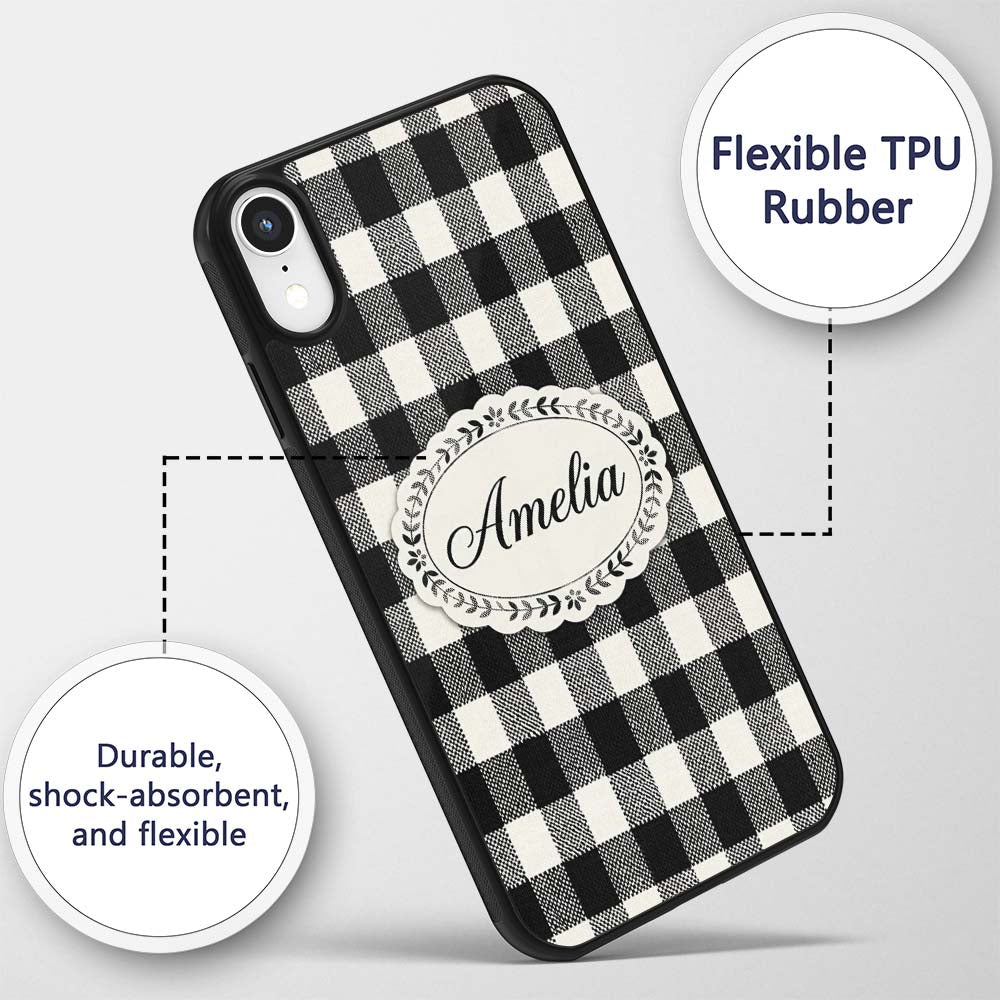 Micro Check Distortion Black Cream Printed Design Custom Name Protective Phone Case Mobile Cover Durable Everyday Smartphone Shock Resistant