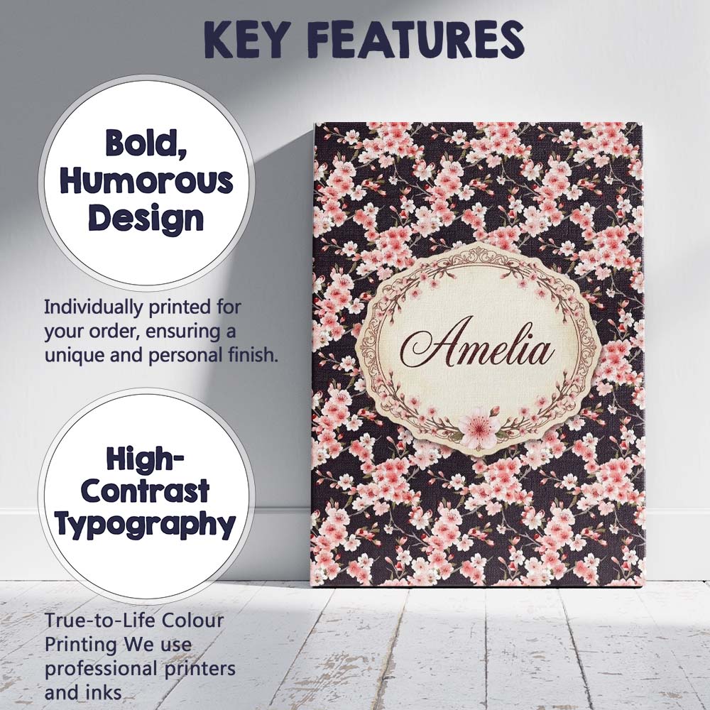 Personalised Name Elegant Sakura Blossom Custom Interior Decorative Contemporary Canvas Wall Art Print Decor Picture Ready to Hang