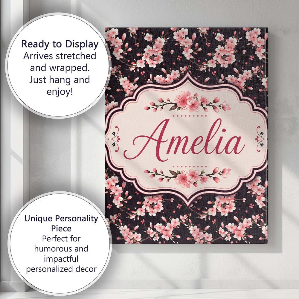 Personalised Name Delicate Cherry Blossom Custom Unique Gift Idea Elegant Feature Canvas Wall Art Print Decor Picture Ready to Hang