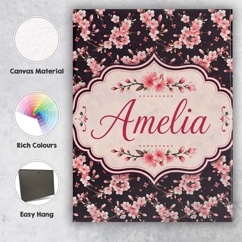 Personalised Name Delicate Cherry Blossom Custom Unique Gift Idea Elegant Feature Canvas Wall Art Print Decor Picture Ready to Hang