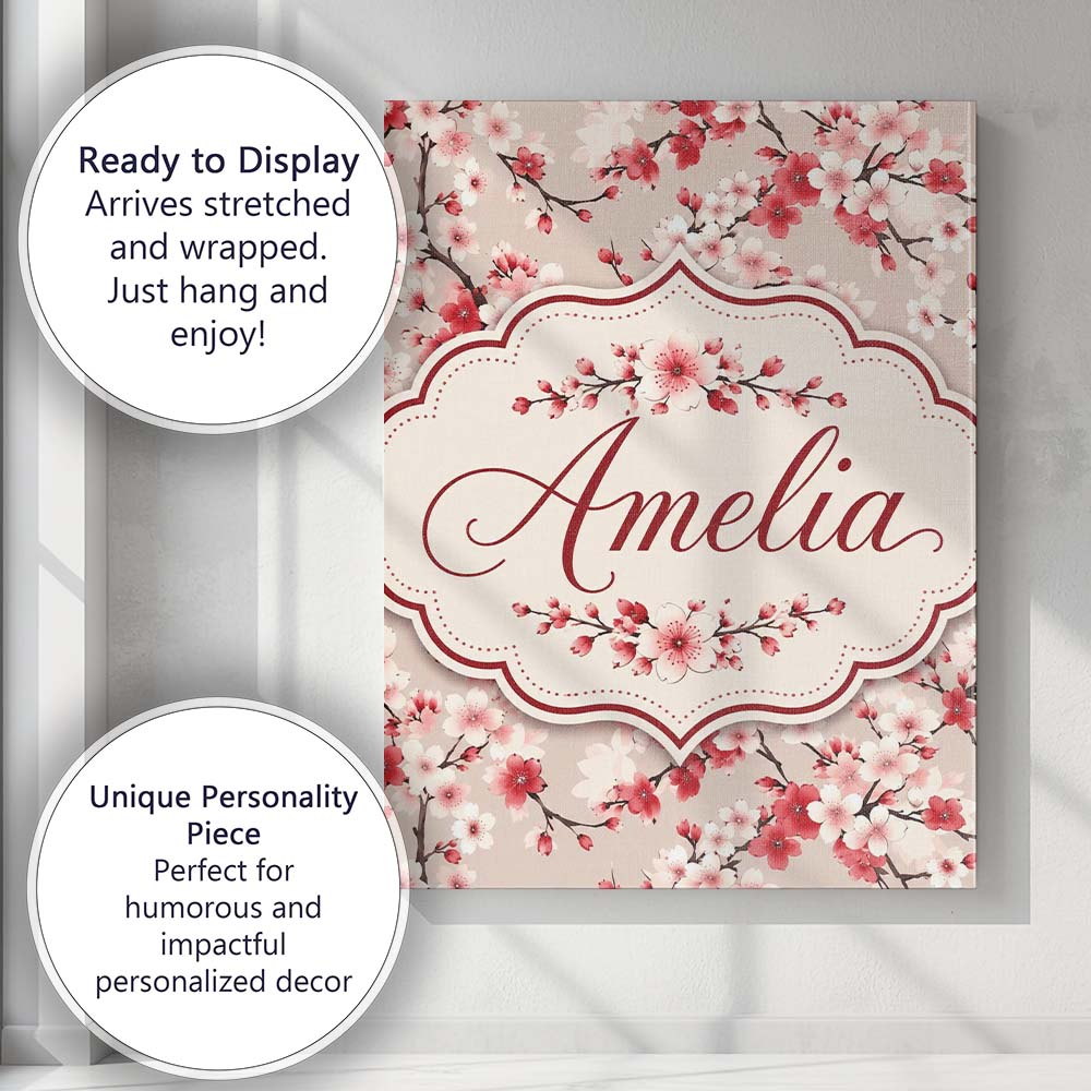 Personalised Name Red and White Cherry Custom Modern Room Accent Elegant Feature Canvas Wall Art Print Decor Picture Ready to Hang