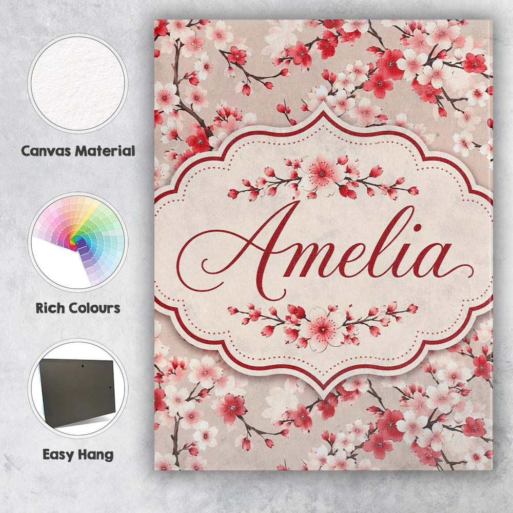Personalised Name Red and White Cherry Custom Modern Room Accent Elegant Feature Canvas Wall Art Print Decor Picture Ready to Hang