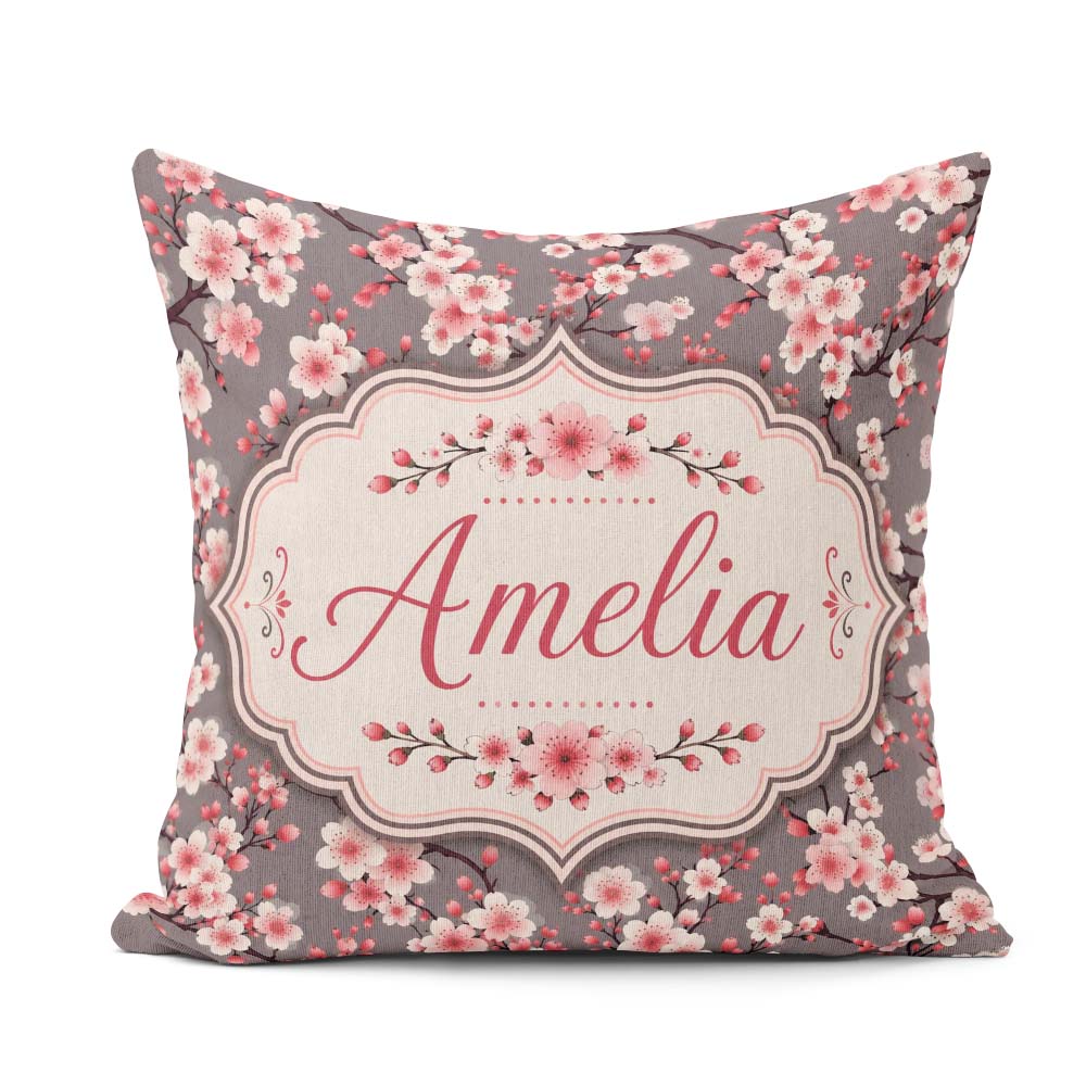 Custom Name Blossom Branches Background Elegant Seamless Pattern Square Filled Cushion Throw Pillow Sofa Bed Home Decor Zip Washable UK Made