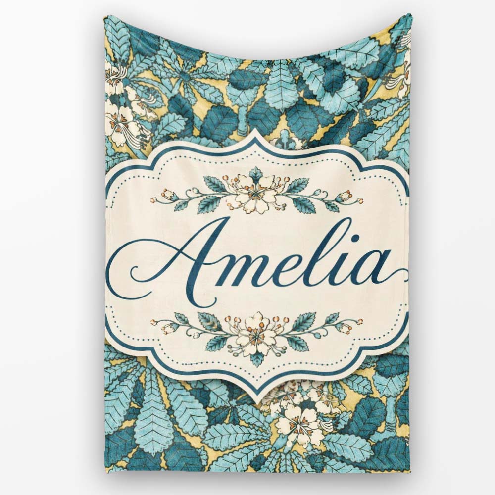 Art Nouveau Botanical Leaves Floral Pattern Seamless Pattern Lovely Personalised Custom Name Super Soft Fleece Blanket Bed Sofa Throw