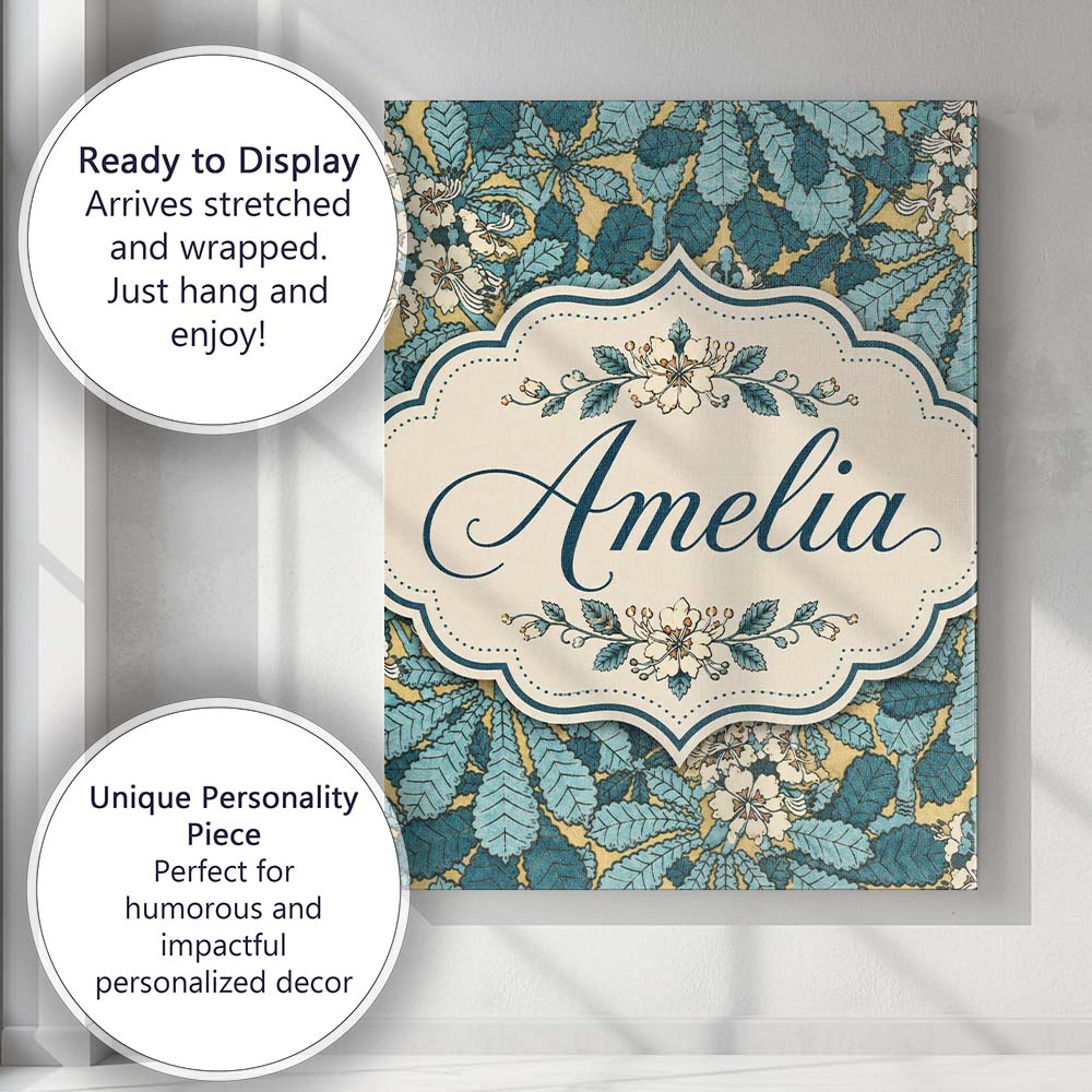 Personalised Name Nouveau Botanical Custom Stylish Home Interior Elegant Feature Canvas Wall Art Print Decor Picture Ready to Hang