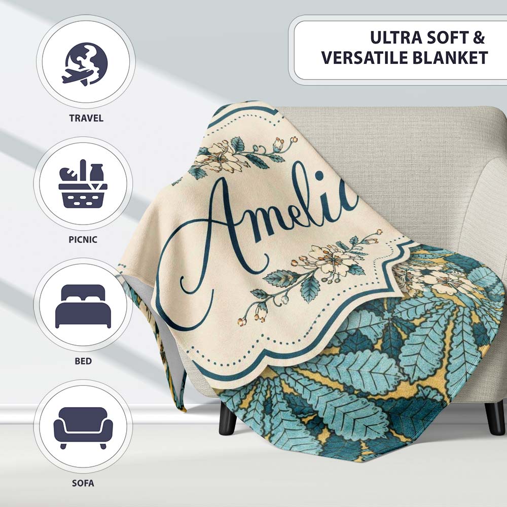 Art Nouveau Botanical Leaves Floral Pattern Seamless Pattern Lovely Personalised Custom Name Super Soft Fleece Blanket Bed Sofa Throw