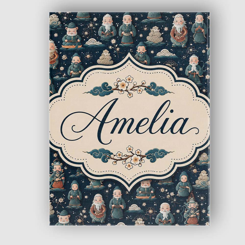 Personalised Name Cute Asian Elder Characters Custom Unique Gift Idea Modern Room Accent Canvas Wall Art Print Decor Picture Ready to Hang