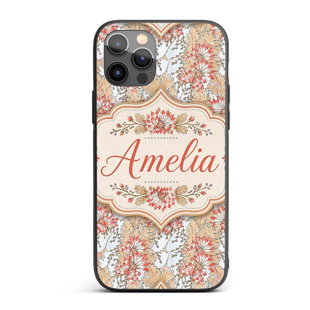 Vintage Botanical Floral Beige Background Classic Custom Name Protective Phone Case Mobile Cover Durable Everyday Smartphone Shock Resistant
