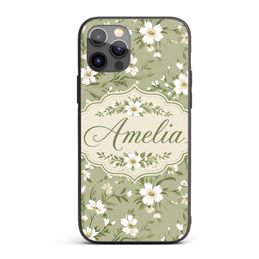 Soft White Floral Branches on Printed Design Custom Name Protective Phone Case Mobile Cover Durable Everyday Smartphone Shock Resistant