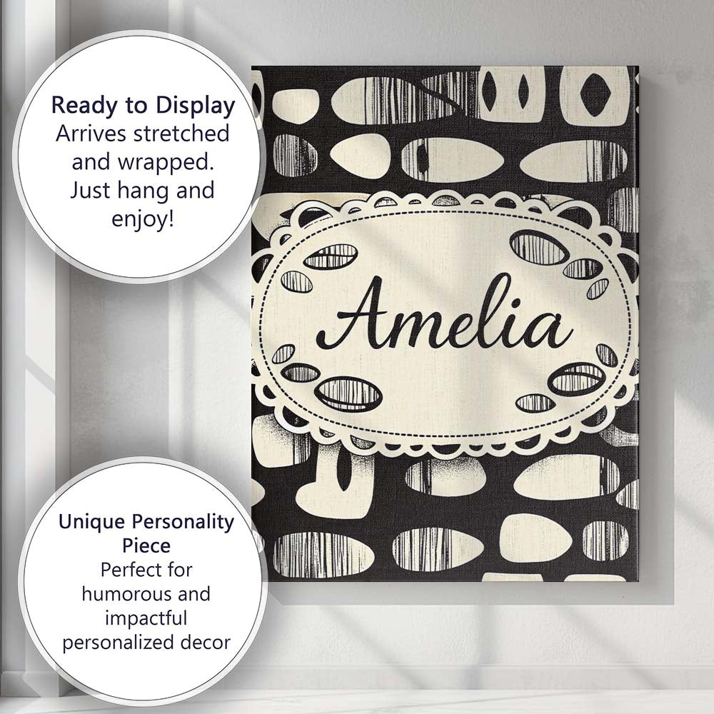 Personalised Name Abstract Oval Pebbles Black Cream Organic Shapes Custom Unique Canvas Wall Art Print Decor Picture Ready to Hang