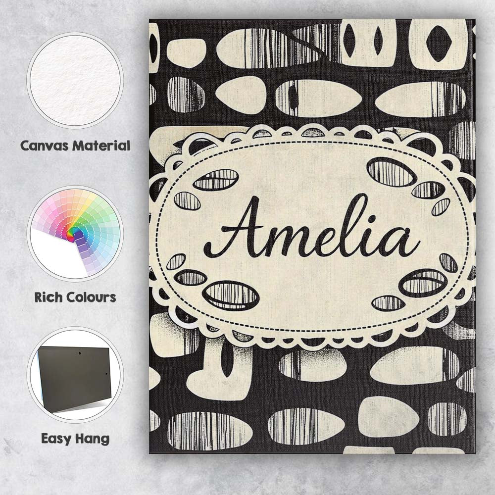 Personalised Name Abstract Oval Pebbles Black Cream Organic Shapes Custom Unique Canvas Wall Art Print Decor Picture Ready to Hang