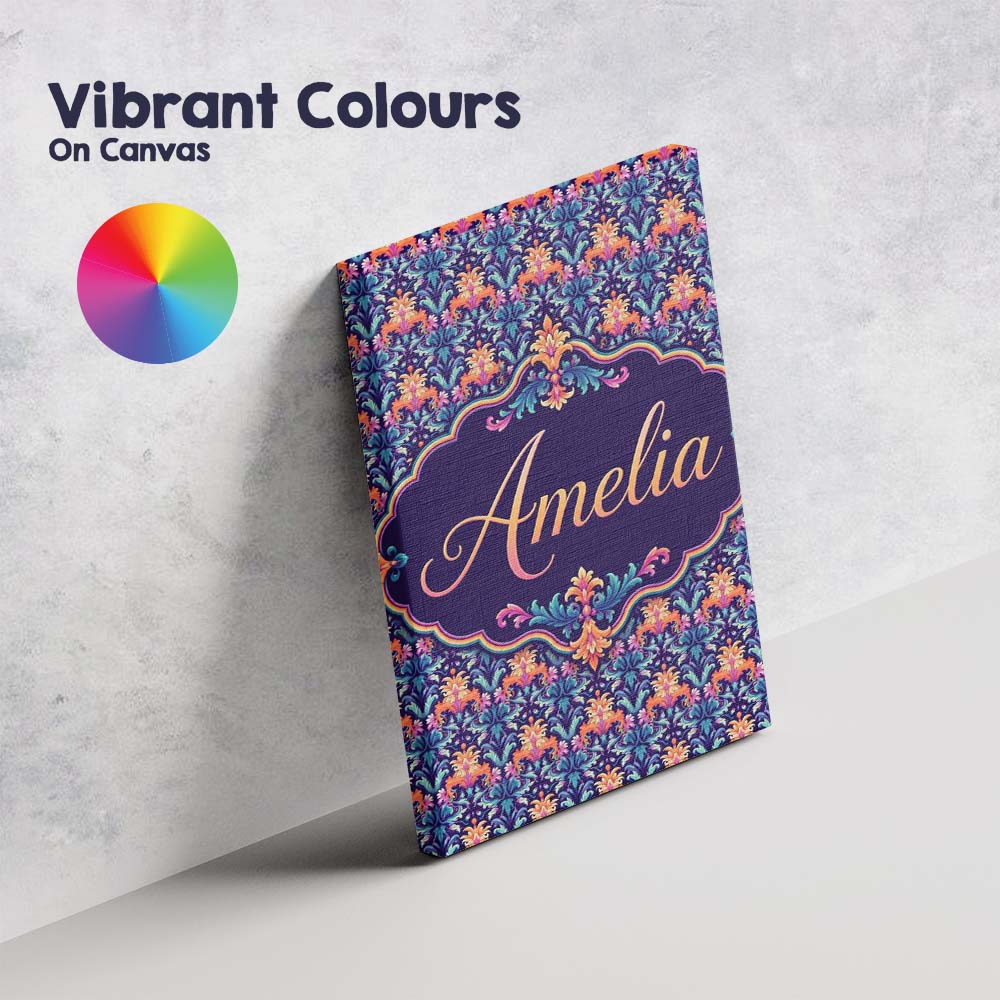 Personalised Name Vibrant Ornate Floral Custom Modern Room Accent Elegant Feature Canvas Wall Art Print Decor Picture Ready to Hang