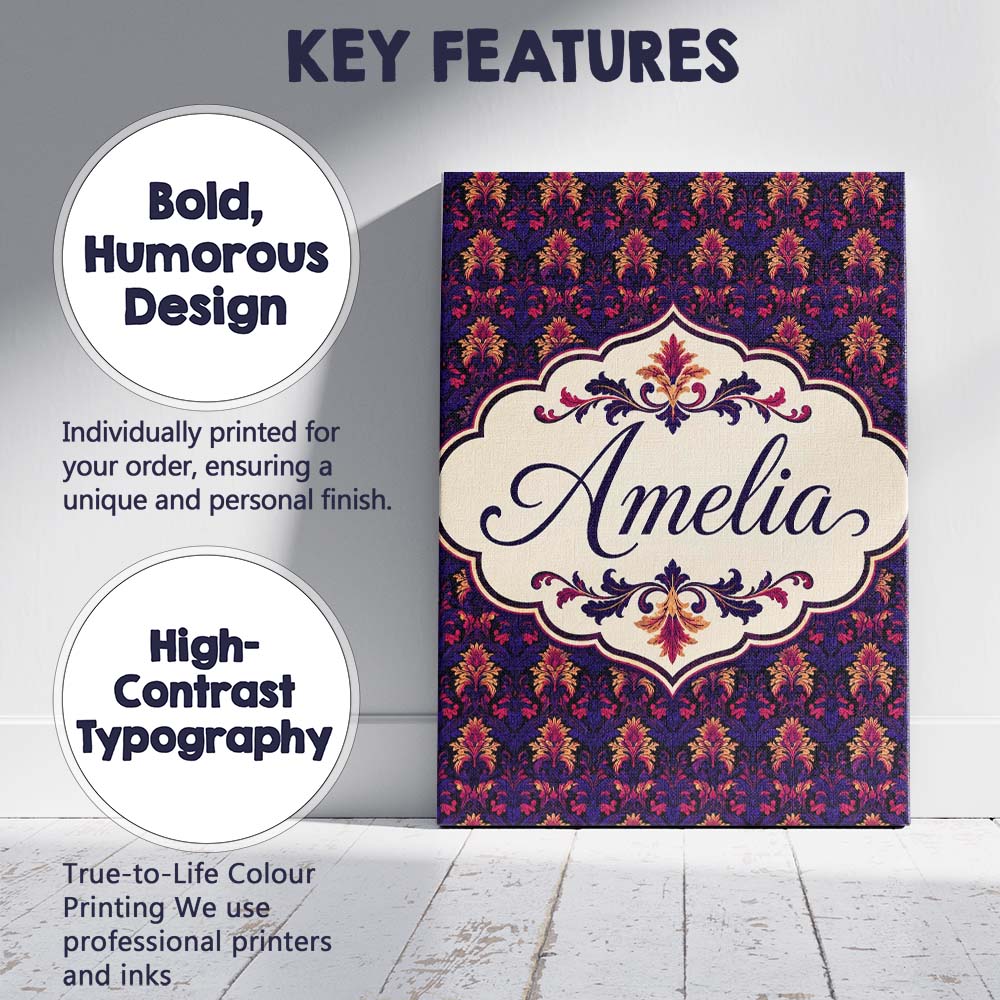 Personalised Name Bold Purple and Magenta Custom Unique Gift Idea Elegant Feature Canvas Wall Art Print Decor Picture Ready to Hang