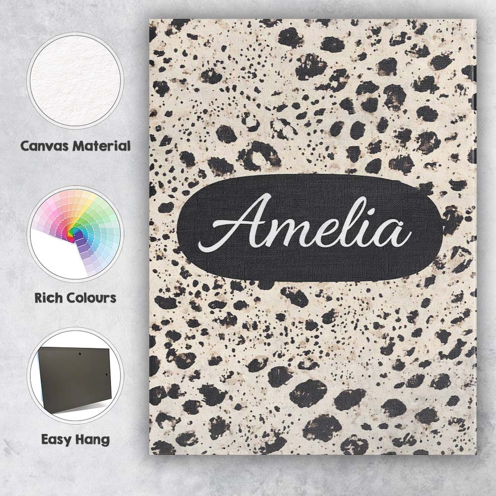 Personalised Name Leopard Animal Black Cream Classic Safari Custom Elegant Feature Canvas Wall Art Print Decor Picture Ready to Hang