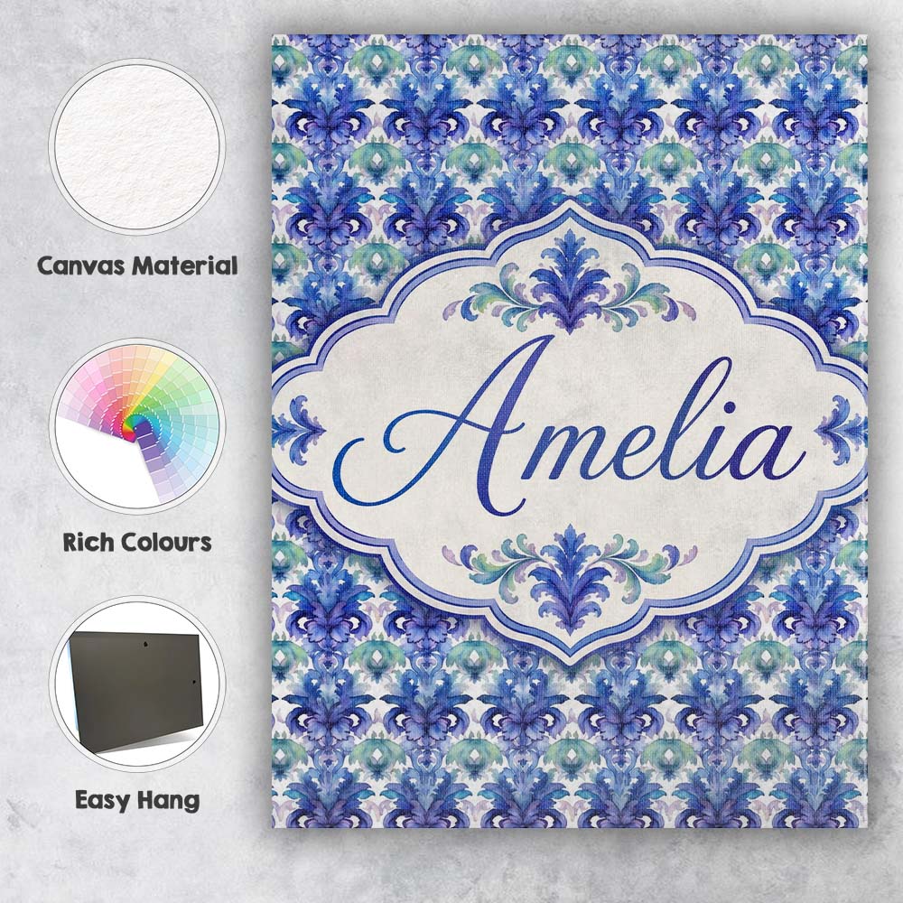 Personalised Name Cool Blue and Teal Custom Premium Decorative Design Modern Room Accent Canvas Wall Art Print Decor Picture Ready to Hang