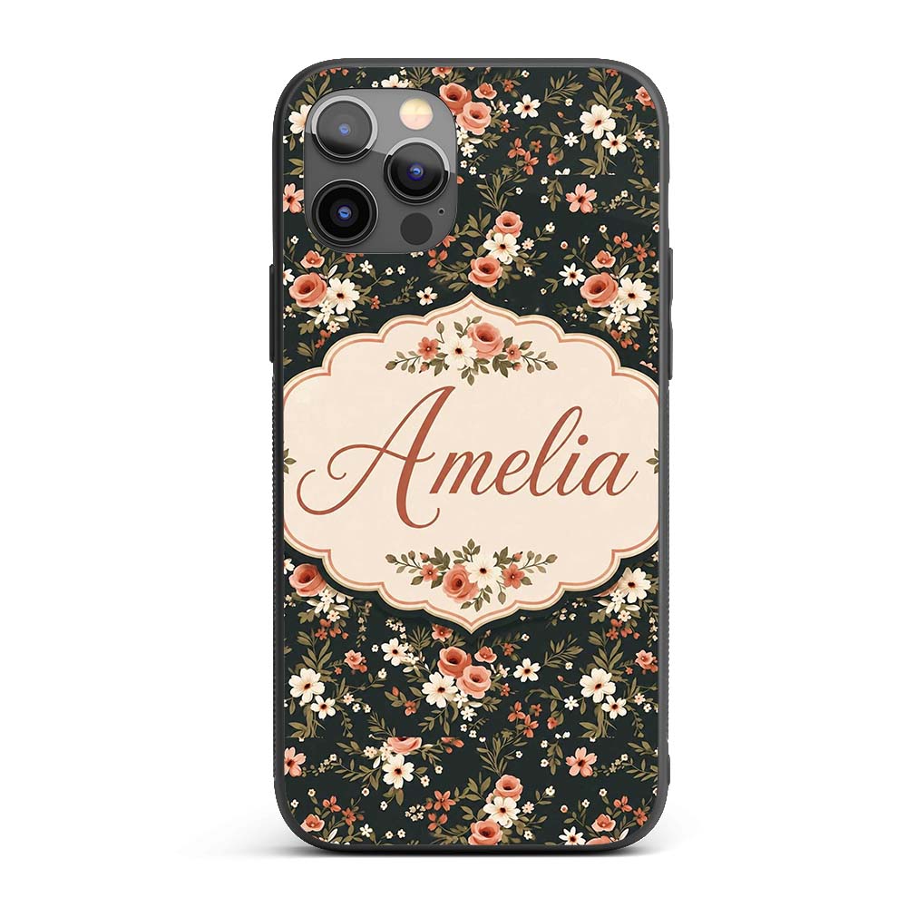 Delicate Peach and White Floral Bouquet on Dark Custom Name Protective Phone Case Mobile Cover Durable Everyday Smartphone Shock Resistant