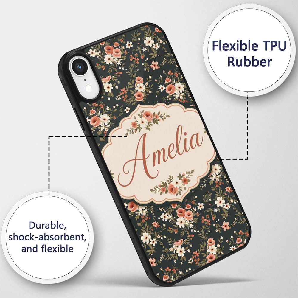 Delicate Peach and White Floral Bouquet on Dark Custom Name Protective Phone Case Mobile Cover Durable Everyday Smartphone Shock Resistant