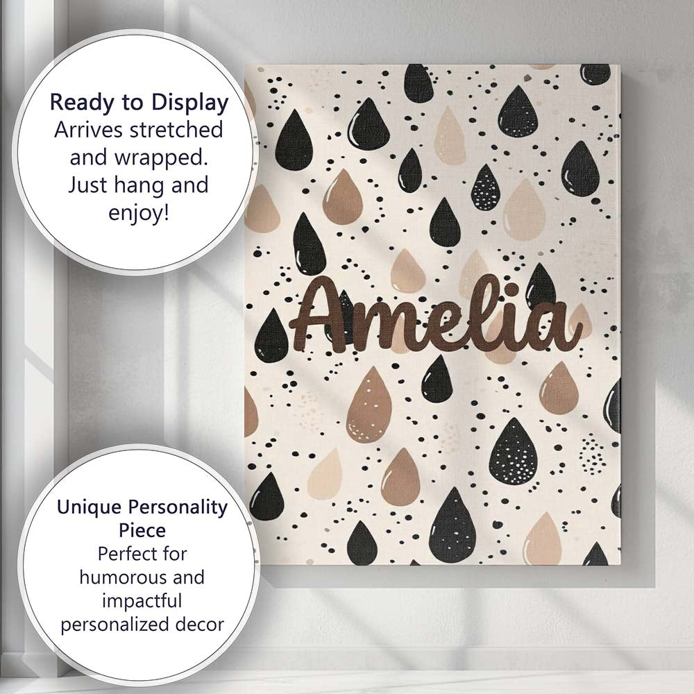 Personalised Name Scattered Paint Droplets Black Beige Abstract Spot Custom Home Canvas Wall Art Print Decor Picture Ready to Hang