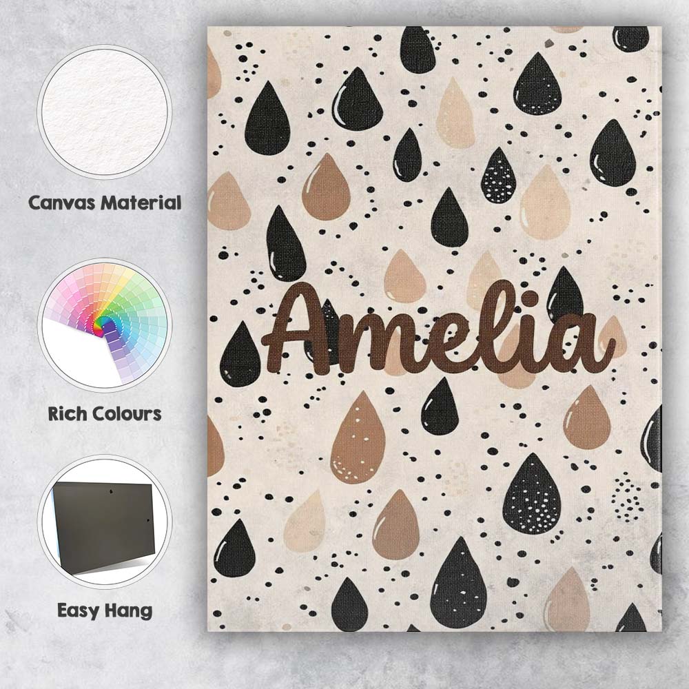 Personalised Name Scattered Paint Droplets Black Beige Abstract Spot Custom Home Canvas Wall Art Print Decor Picture Ready to Hang