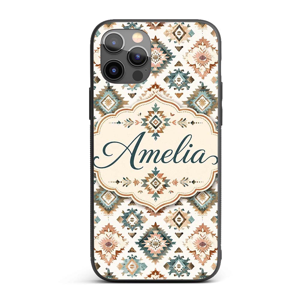 Soft Pastel Aztec Geometric Watercolor Seamless Custom Name Protective Phone Case Mobile Cover Durable Everyday Smartphone Shock Resistant