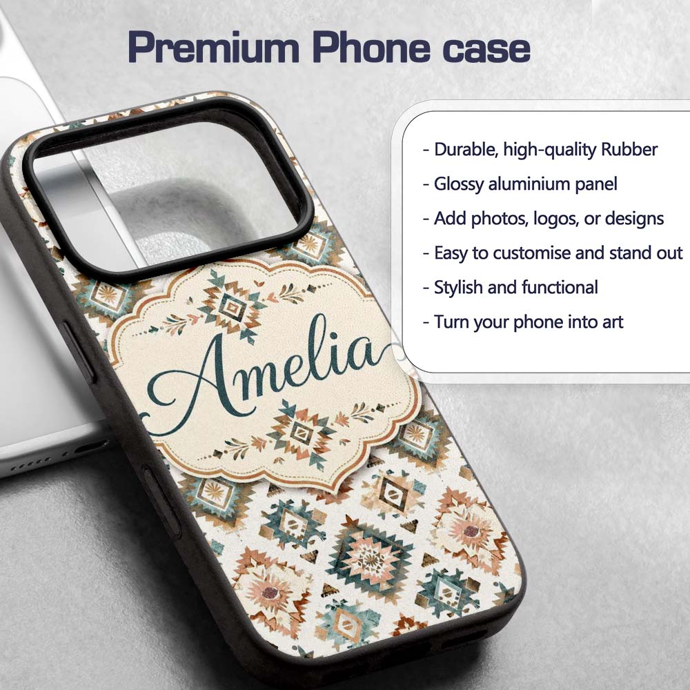 Soft Pastel Aztec Geometric Watercolor Seamless Custom Name Protective Phone Case Mobile Cover Durable Everyday Smartphone Shock Resistant