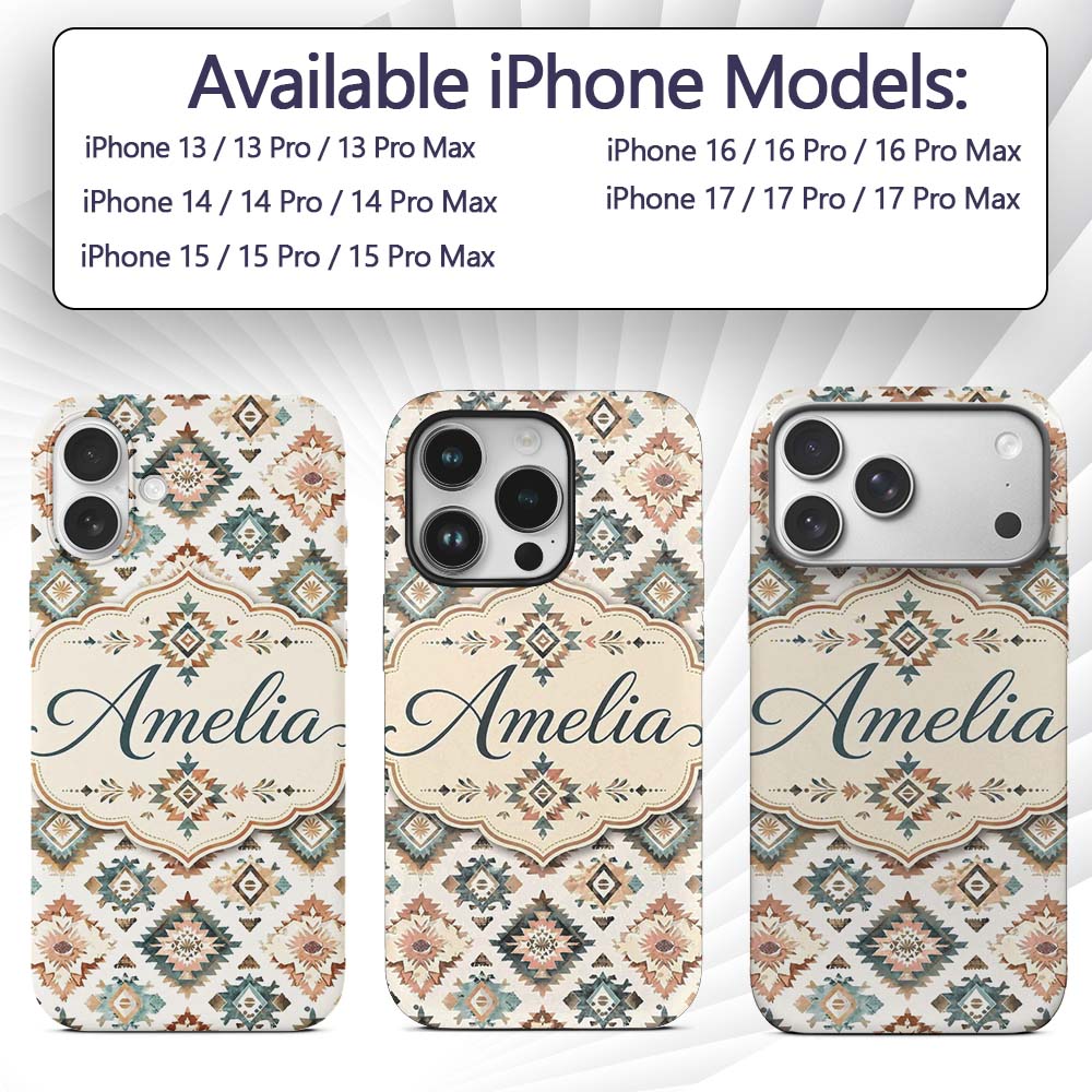 Soft Pastel Aztec Geometric Watercolor Seamless Custom Name Protective Phone Case Mobile Cover Durable Everyday Smartphone Shock Resistant