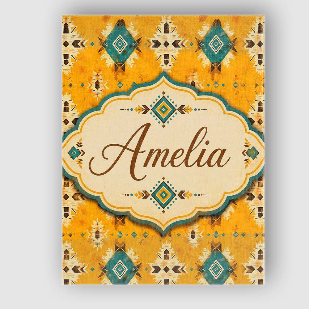 Personalised Name Bold Yellow and Teal Custom Modern Room Accent Elegant Feature Canvas Wall Art Print Decor Picture Ready to Hang