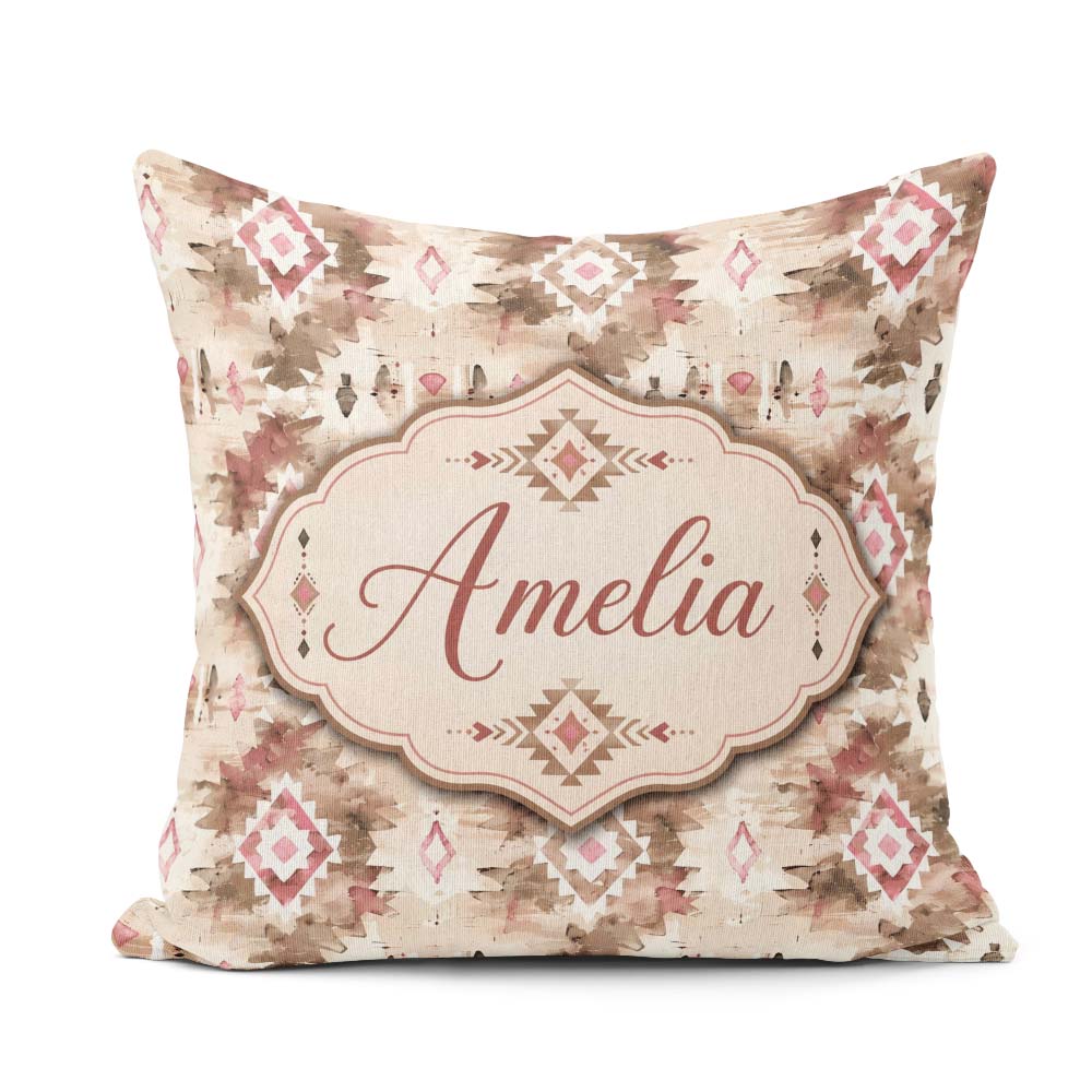 Custom Name Neutral Beige Blush Abstract Tribal Seamless Pattern Square Filled Cushion Throw Pillow Sofa Bed Home Decor Zip Washable UK Made