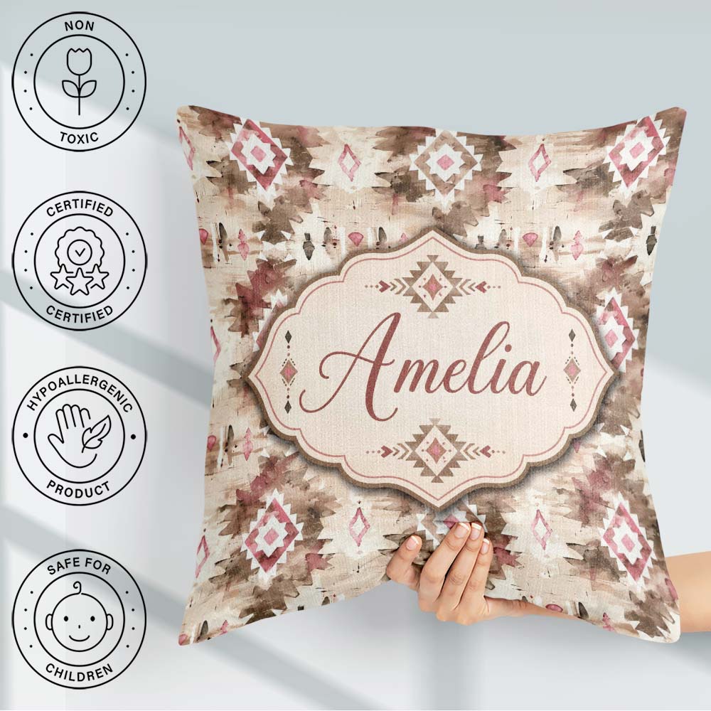 Custom Name Neutral Beige Blush Abstract Tribal Seamless Pattern Square Filled Cushion Throw Pillow Sofa Bed Home Decor Zip Washable UK Made