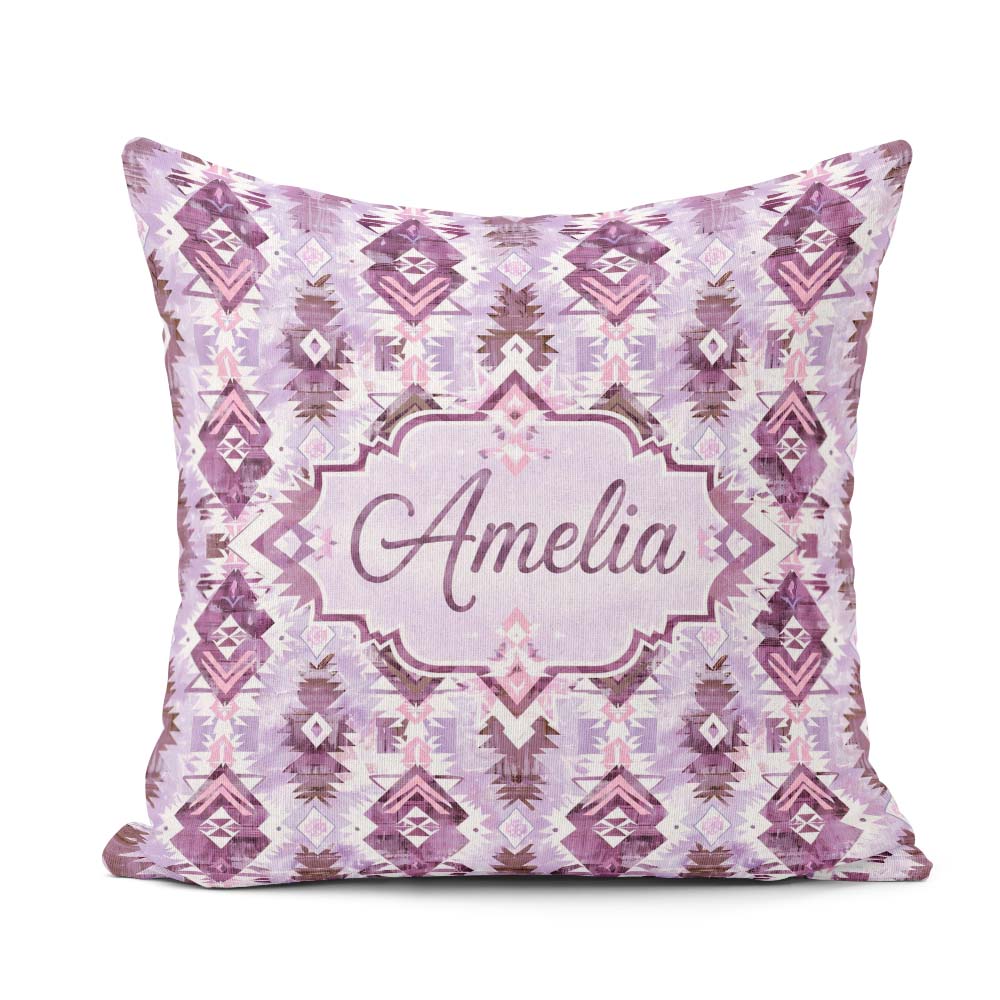 Custom Name Purple Lilac Tribal Aztec Geometric Seamless Pattern Square Filled Cushion Throw Pillow Sofa Bed Home Decor Zip Washable UK Made