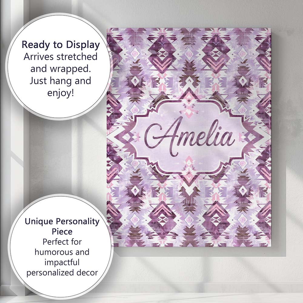 Personalised Name Purple and Lilac Tribal Custom Unique Gift Idea Elegant Feature Canvas Wall Art Print Decor Picture Ready to Hang