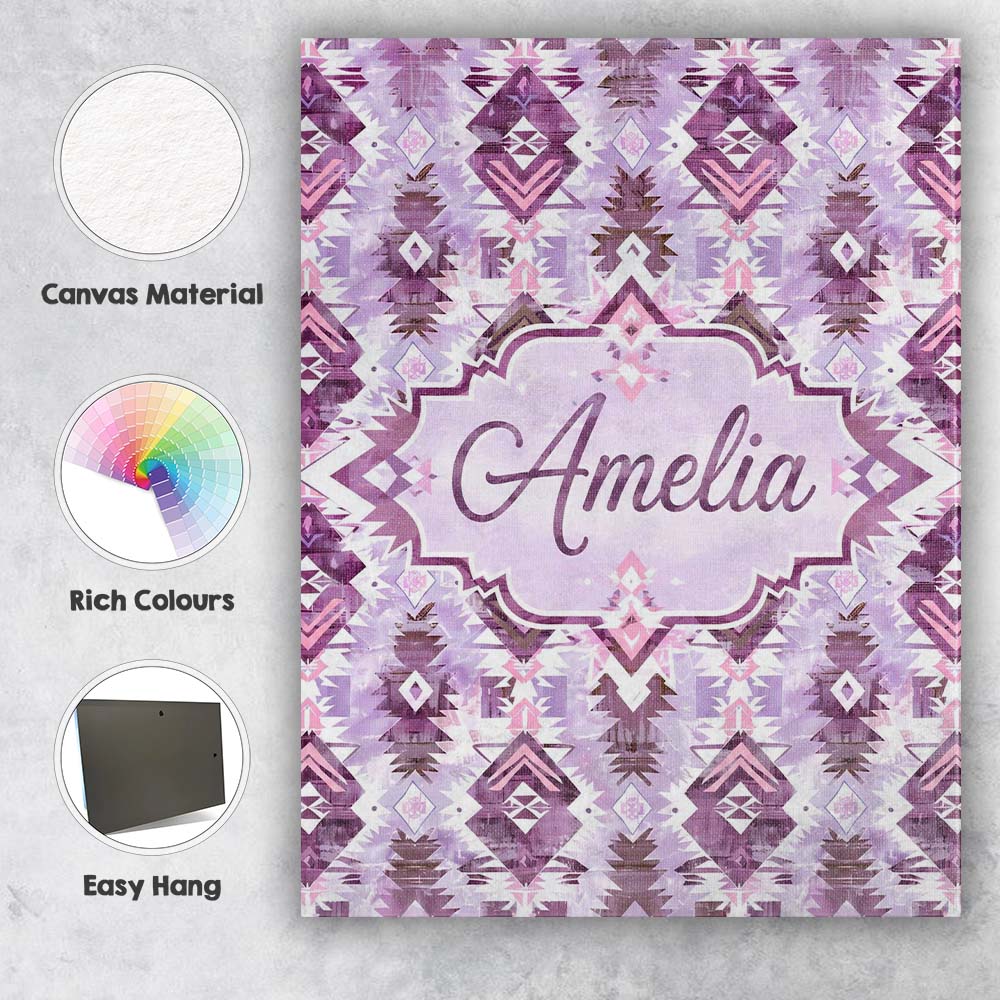 Personalised Name Purple and Lilac Tribal Custom Unique Gift Idea Elegant Feature Canvas Wall Art Print Decor Picture Ready to Hang