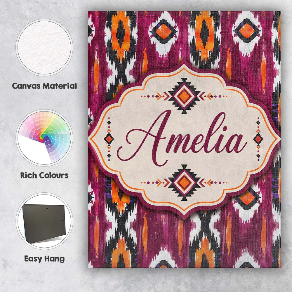 Personalised Name Bold Magenta and Orange Custom Unique Gift Idea Elegant Feature Canvas Wall Art Print Decor Picture Ready to Hang