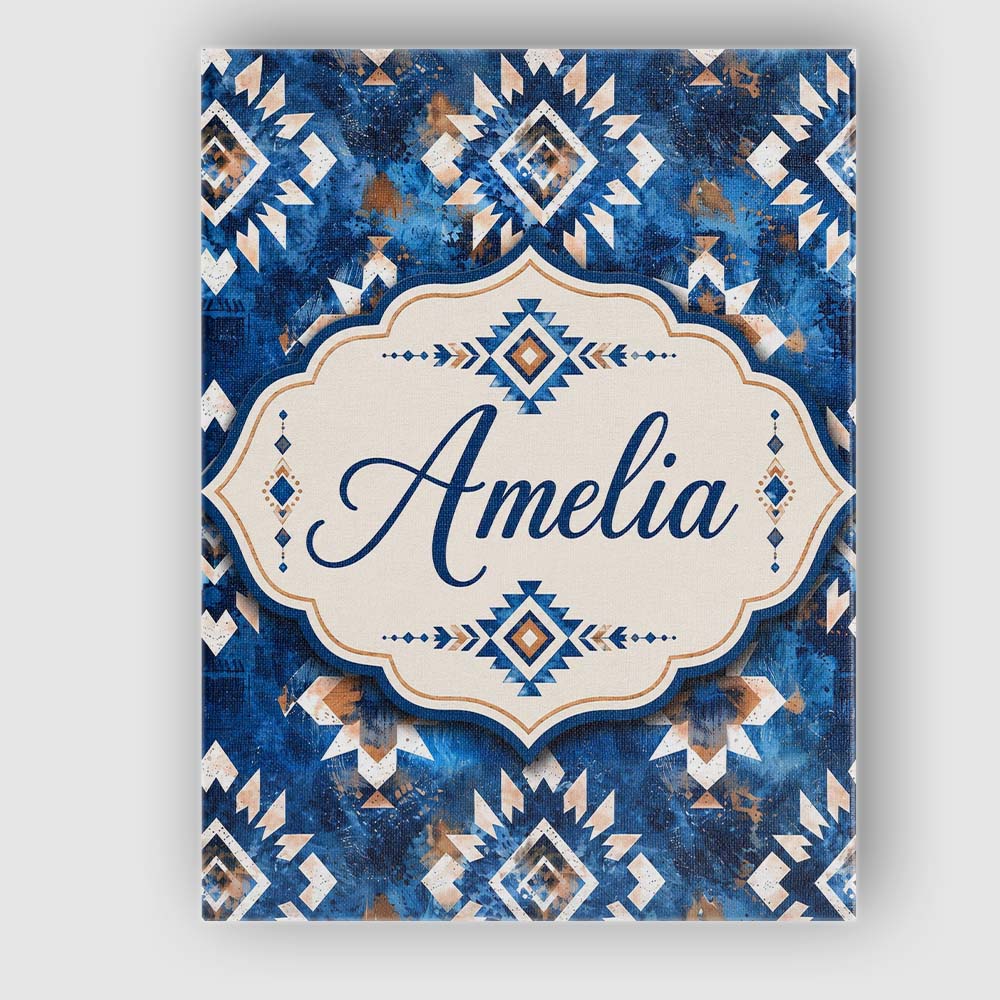 Personalised Name Deep Blue Artistic Tribal Custom Bespoke Interior Contemporary Canvas Wall Art Print Decor Picture Ready to Hang