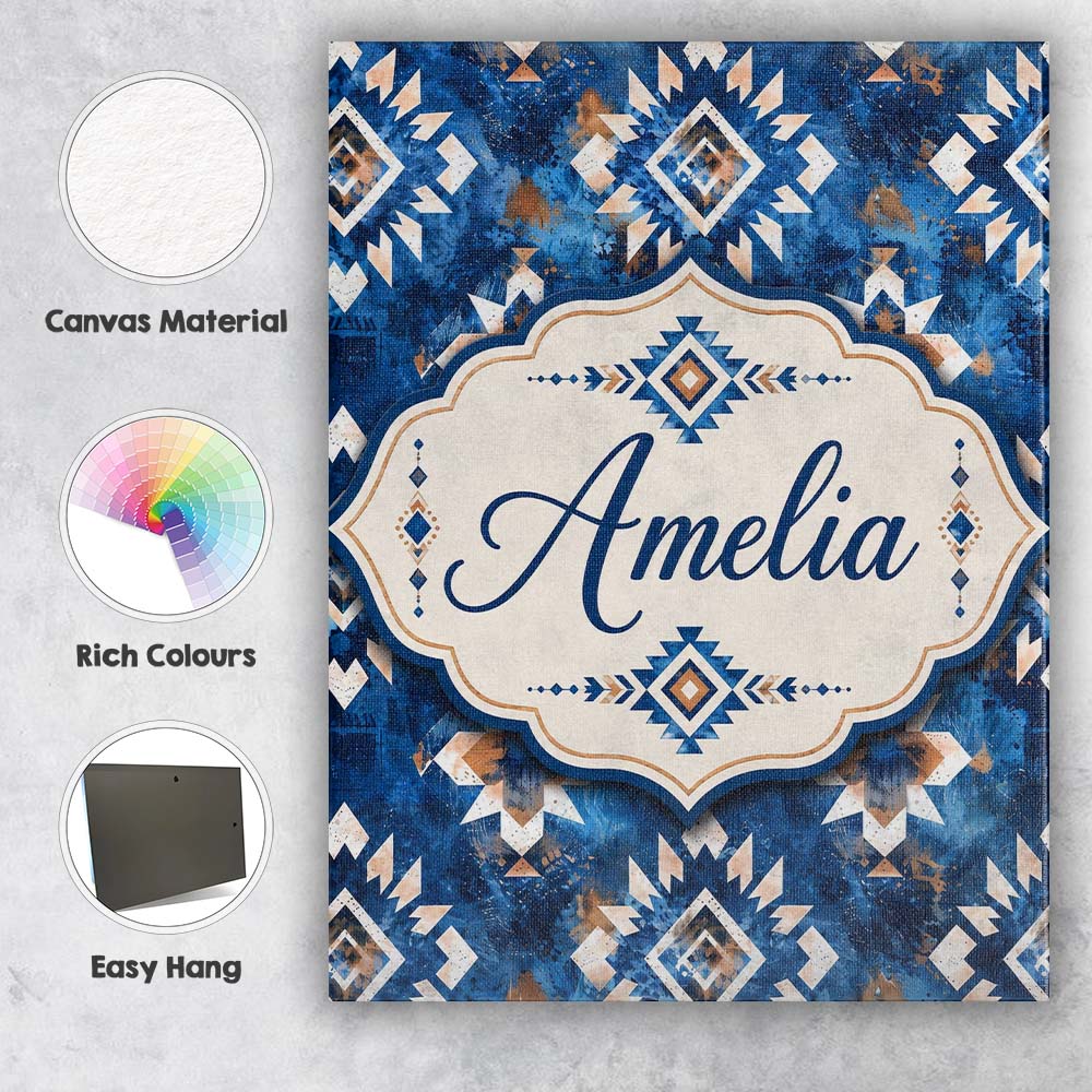 Personalised Name Deep Blue Artistic Tribal Custom Bespoke Interior Contemporary Canvas Wall Art Print Decor Picture Ready to Hang