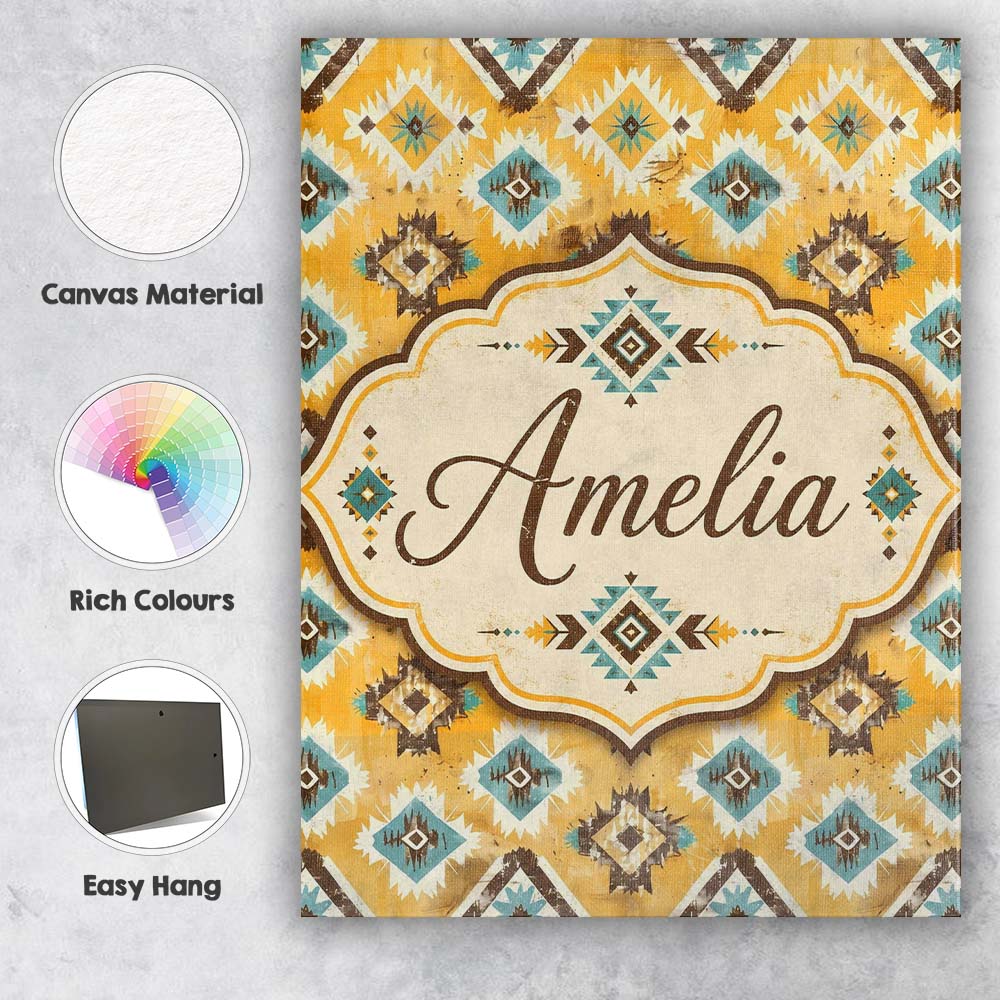 Personalised Name Mustard Yellow and Teal Custom Unique Gift Idea Elegant Feature Canvas Wall Art Print Decor Picture Ready to Hang
