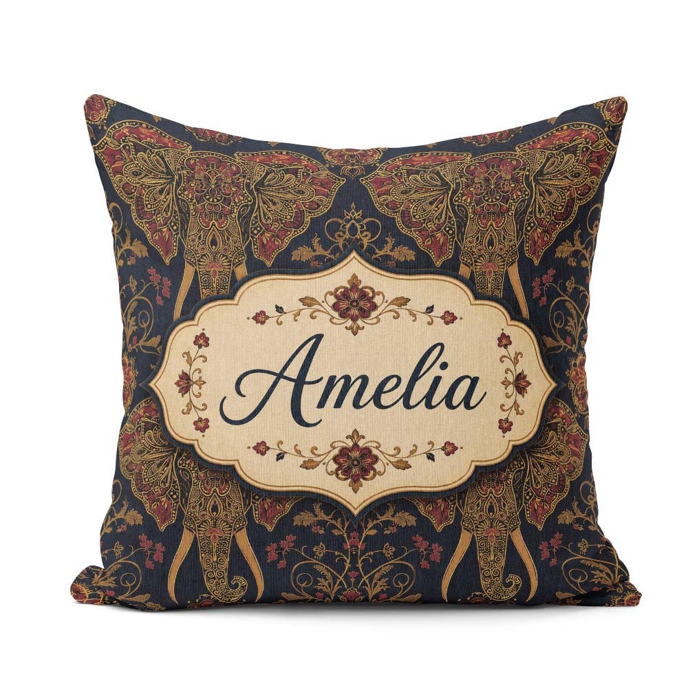 Custom Name Detailed Mandala Elephant Head Ornamental Seamless Square Filled Cushion Throw Pillow Sofa Bed Home Decor Zip Washable UK Made