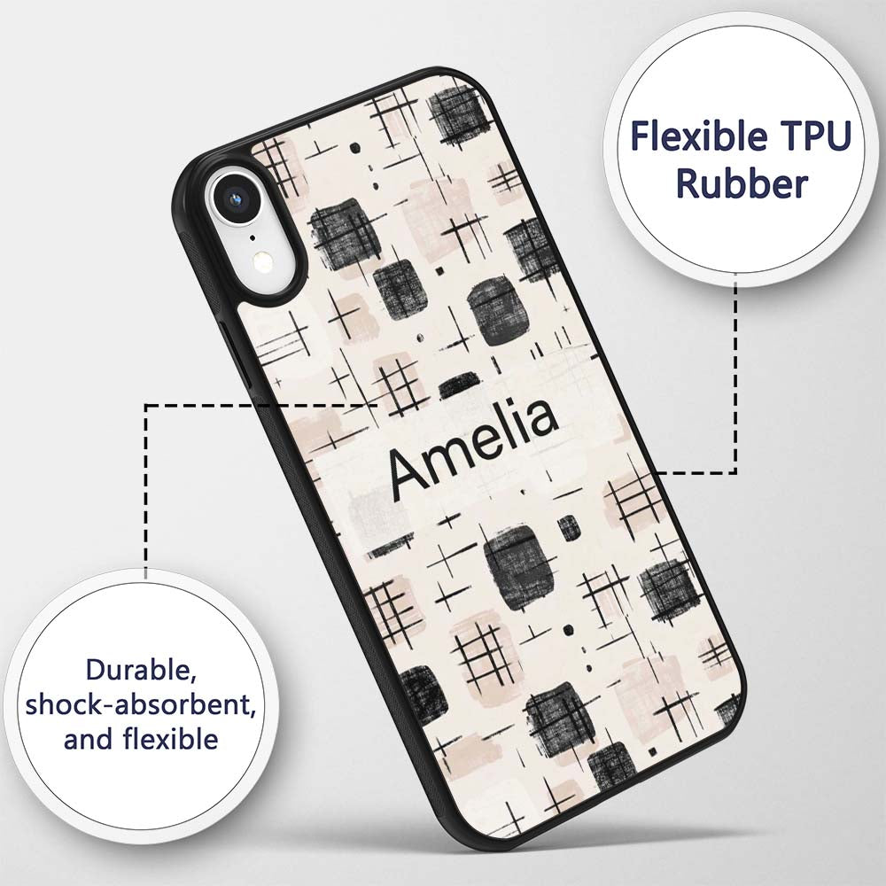 Brush Stroke Texture Black Cream Printed Design Custom Name Protective Phone Case Mobile Cover Durable Everyday Smartphone Shock Resistant