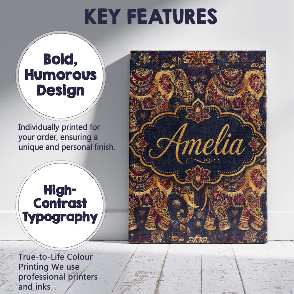 Personalised Name Rich Burgundy and Gold Custom Unique Gift Idea Elegant Feature Canvas Wall Art Print Decor Picture Ready to Hang