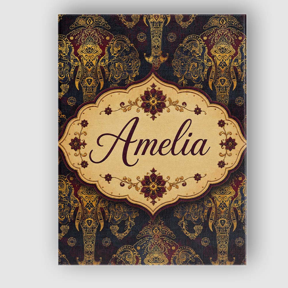 Personalised Name Luxury Gold Elephant with Custom Bespoke Interior Contemporary Canvas Wall Art Print Decor Picture Ready to Hang