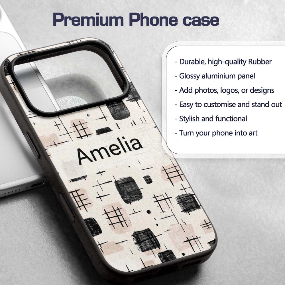 Brush Stroke Texture Black Cream Printed Design Custom Name Protective Phone Case Mobile Cover Durable Everyday Smartphone Shock Resistant