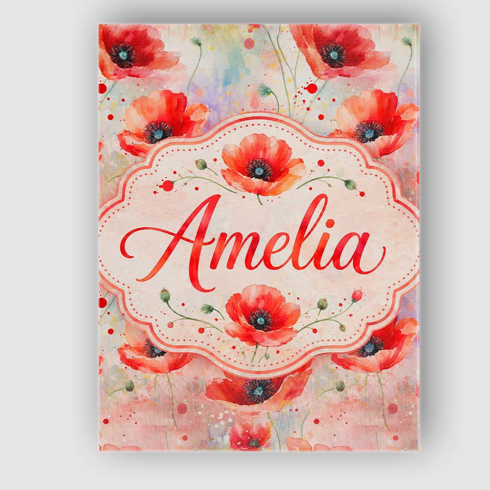 Personalised Name Watercolor Red Poppy Custom Modern Room Accent Elegant Feature Canvas Wall Art Print Decor Picture Ready to Hang