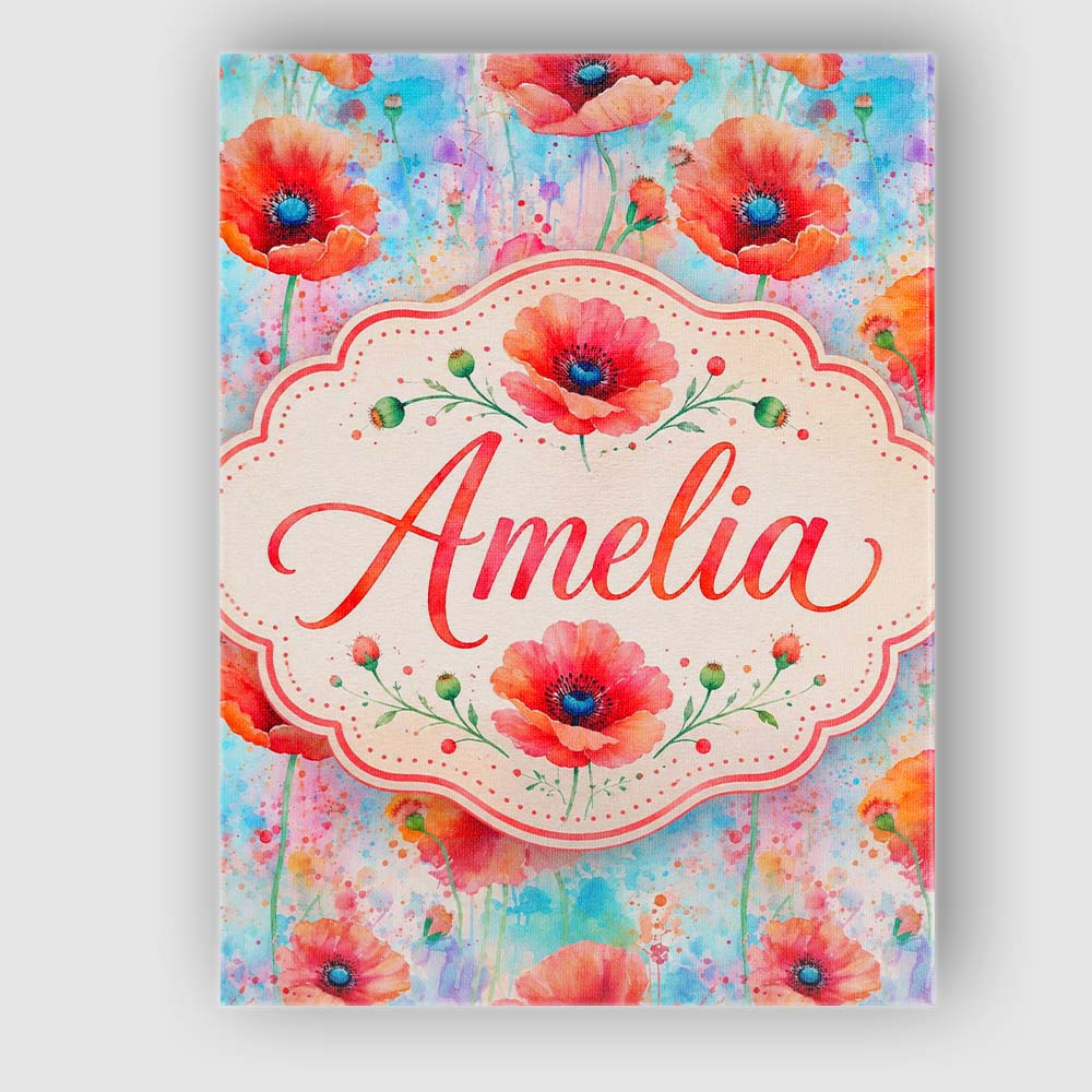 Personalised Name Bright Poppy Flowers on Custom Unique Gift Idea Elegant Feature Canvas Wall Art Print Decor Picture Ready to Hang