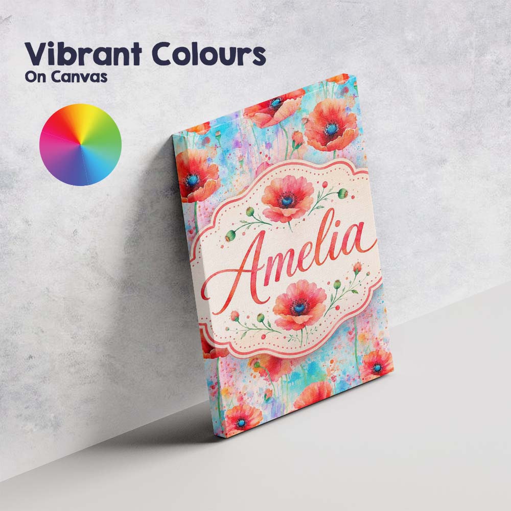 Personalised Name Bright Poppy Flowers on Custom Unique Gift Idea Elegant Feature Canvas Wall Art Print Decor Picture Ready to Hang