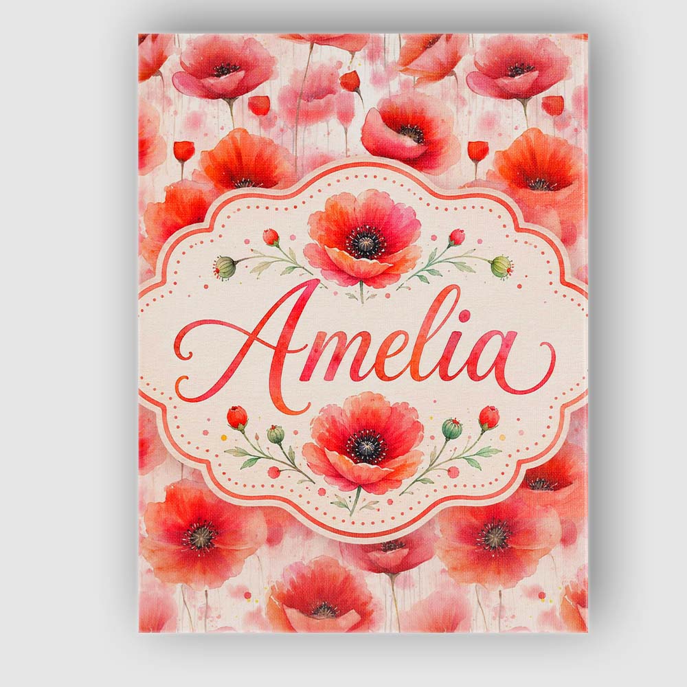Personalised Name Light Pastel Poppy Custom Premium Decorative Design Modern Room Accent Canvas Wall Art Print Decor Picture Ready to Hang
